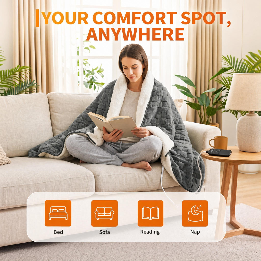 Heated Weighted Blanket for Adults, 15 lbs Weighted Beads, 50"×60"