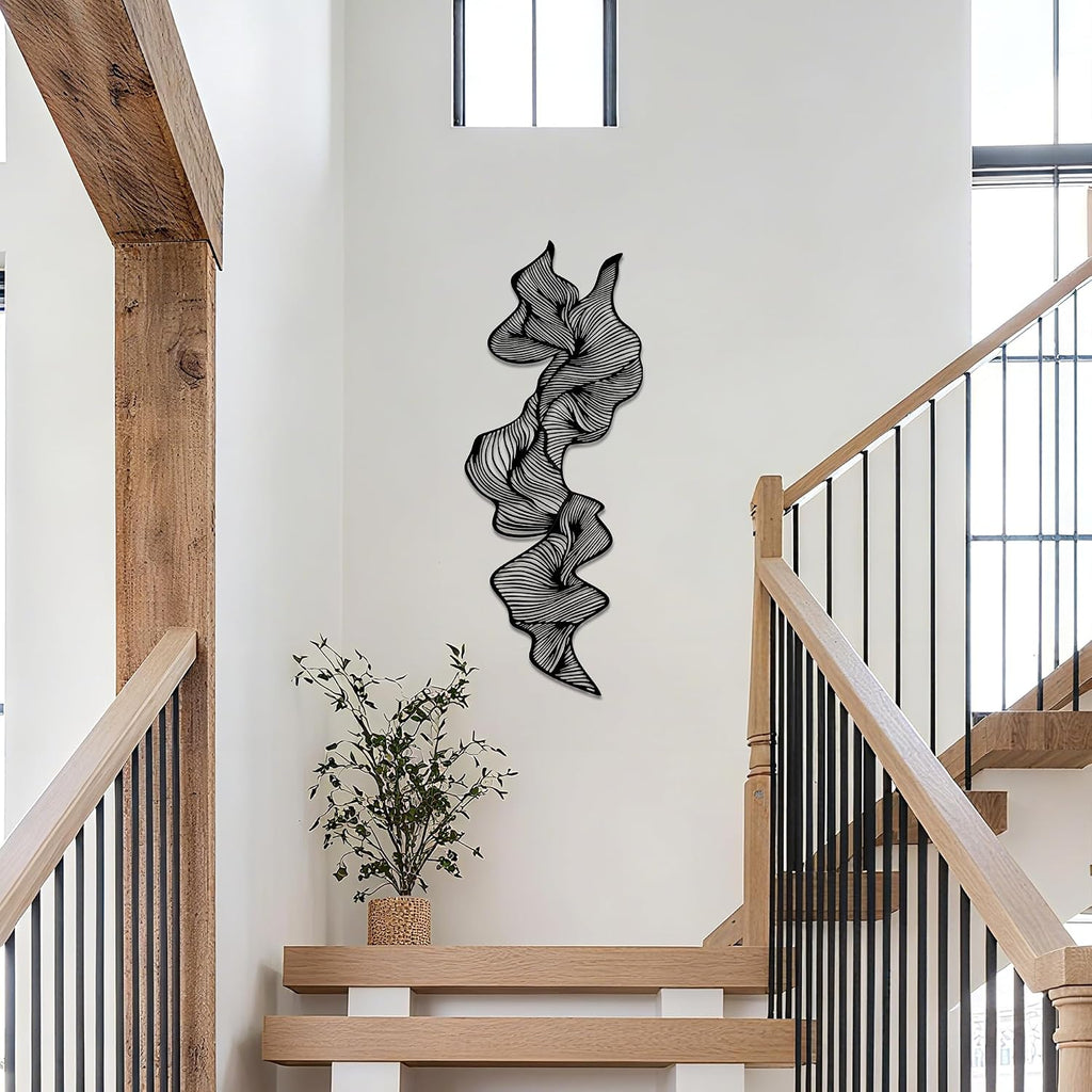Abstract Wave Line Metal Wall Art Modern Geometric Black Wall Decor - Set of 3