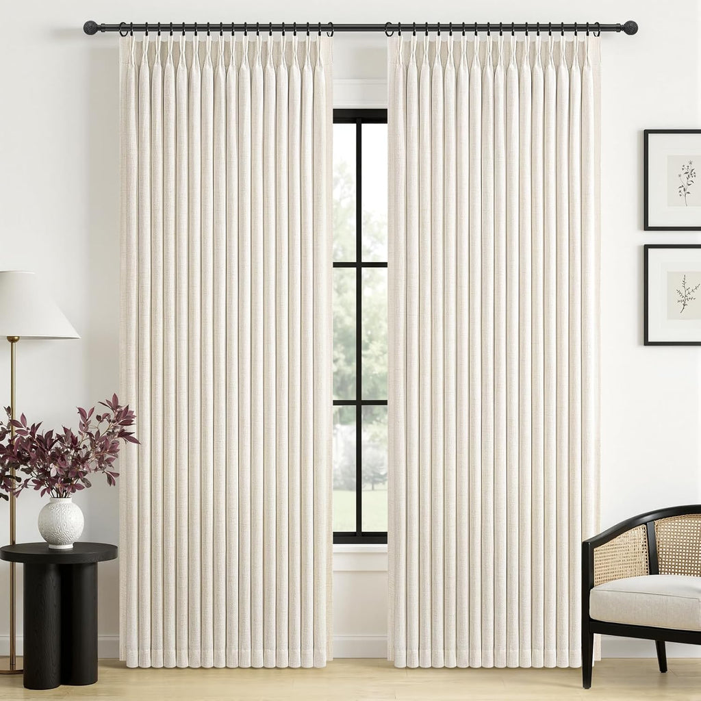 102 Inch Long Curtains Blackout Pinch Pleat Linen Drapes for Living/Bedroom 2 Panels,Two Layers Noise Reducing