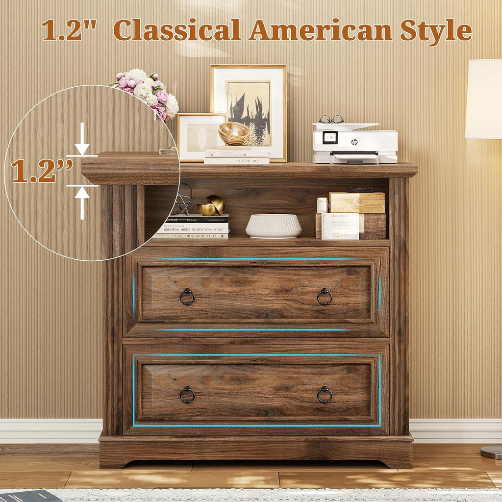 2 Drawer File Cabinet, Farmhouse Filing Cabinet Fits Letter, Legal, A4 Size, Wood Lateral File Cabinet with Printer
