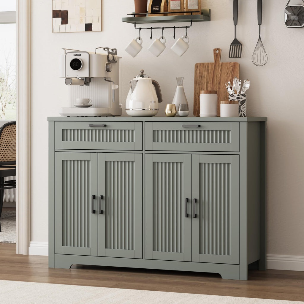 Buffet Cabinet with 2 Storage Drawers, Farmhouse Coffee Bar Table with Storage and Adjustable Shelf, 47.2" Wide