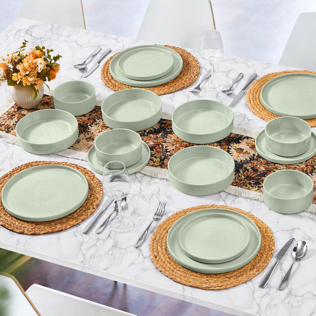 16 Piece Plates and Bowls Set, Porcelain Dinnerware Sets with Pasta Bowls, Kitchen Dinner Ware Dishes Service for 4