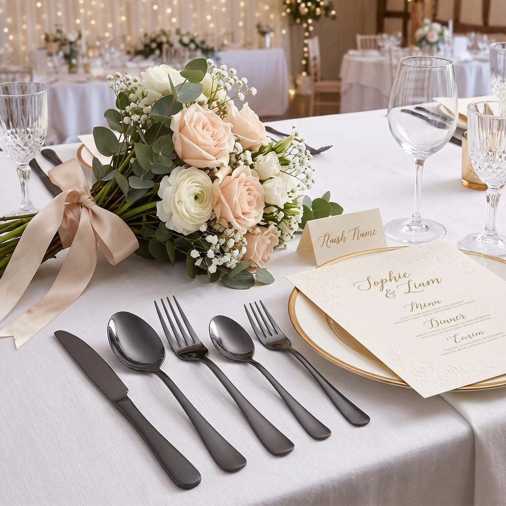 30 Pcs Black Silverware Set Stainless Steel Utensil Sets for 6 Guest