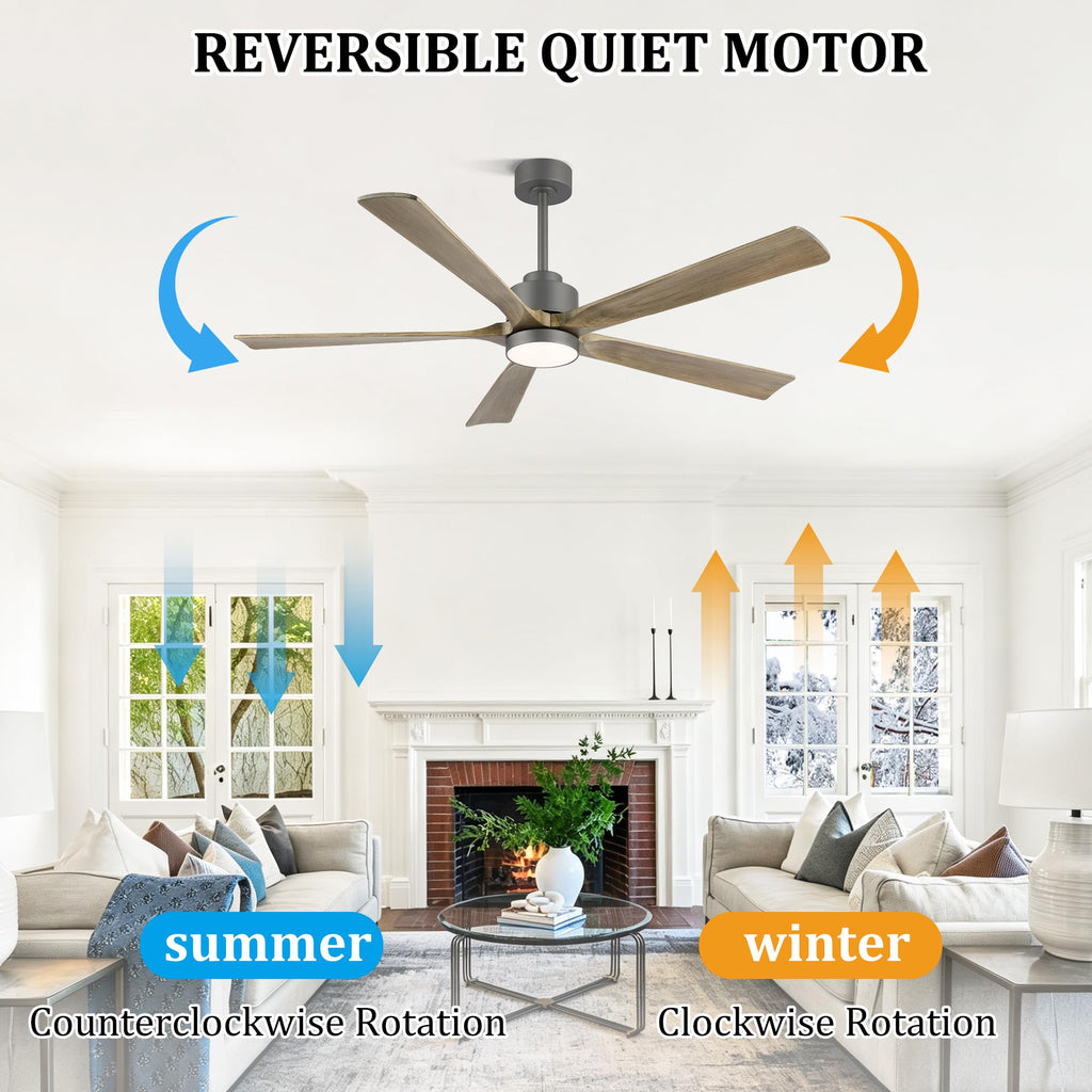 52" Ceiling Fan with Light and Remote, 5 Solid Wood Blades, Quiet Reversible DC Motor, 6-Speed Modern Indoor Ceiling