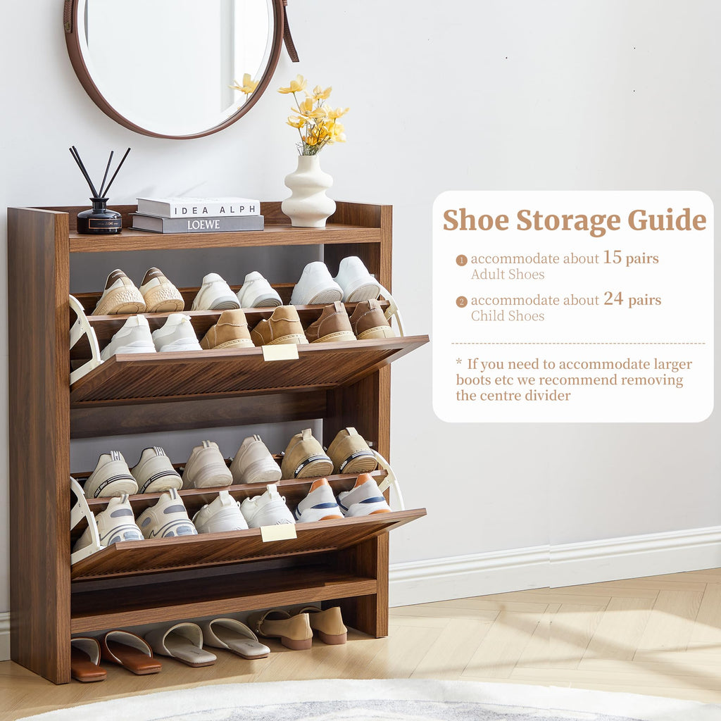 Fluted Shoe Storage Cabinet with 2 Flip Door