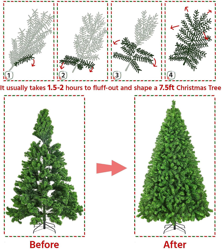 7.5ft Prelit Artificial Christmas Tree with 550 Warm White Lights | 1284 PVC Branch Tips Look Full and Lifelike on a