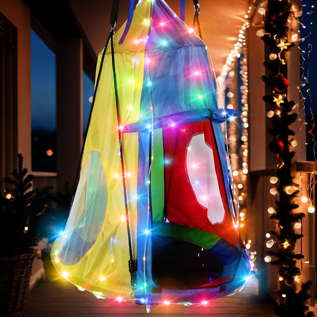 39 Inch Kids Hanging Tent Saucer Swing with LED Lights