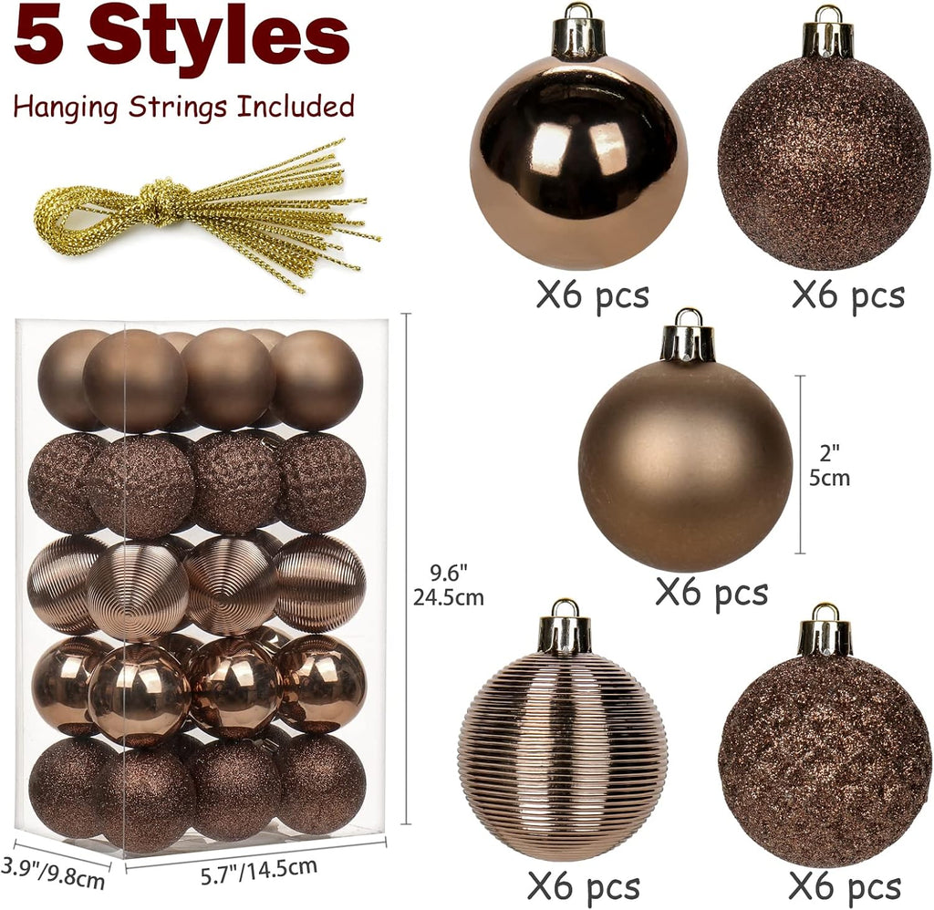 2" Christmas Ball Ornaments Shatterproof Brown Christmas Tree Decorations Xmas Tree Balls Halloween Ornaments - Set of 30