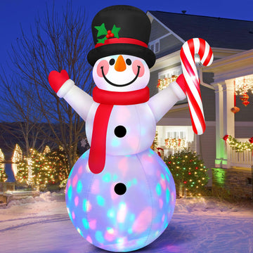 8 FT Tall Christmas Inflatables Outdoor Decorations Blow Up Snowman Inflatable Candy Cane, Build-in Rotating Colorful