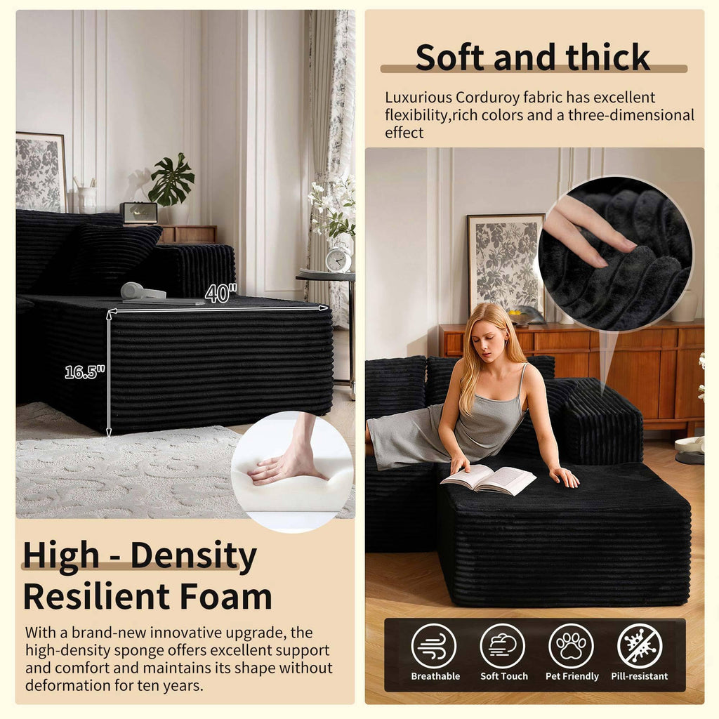 110" No Assembly Compression Boneless in a Box Cloud Sectional Couches L-Shape Couch Sleeper Sofa, Modern Modular