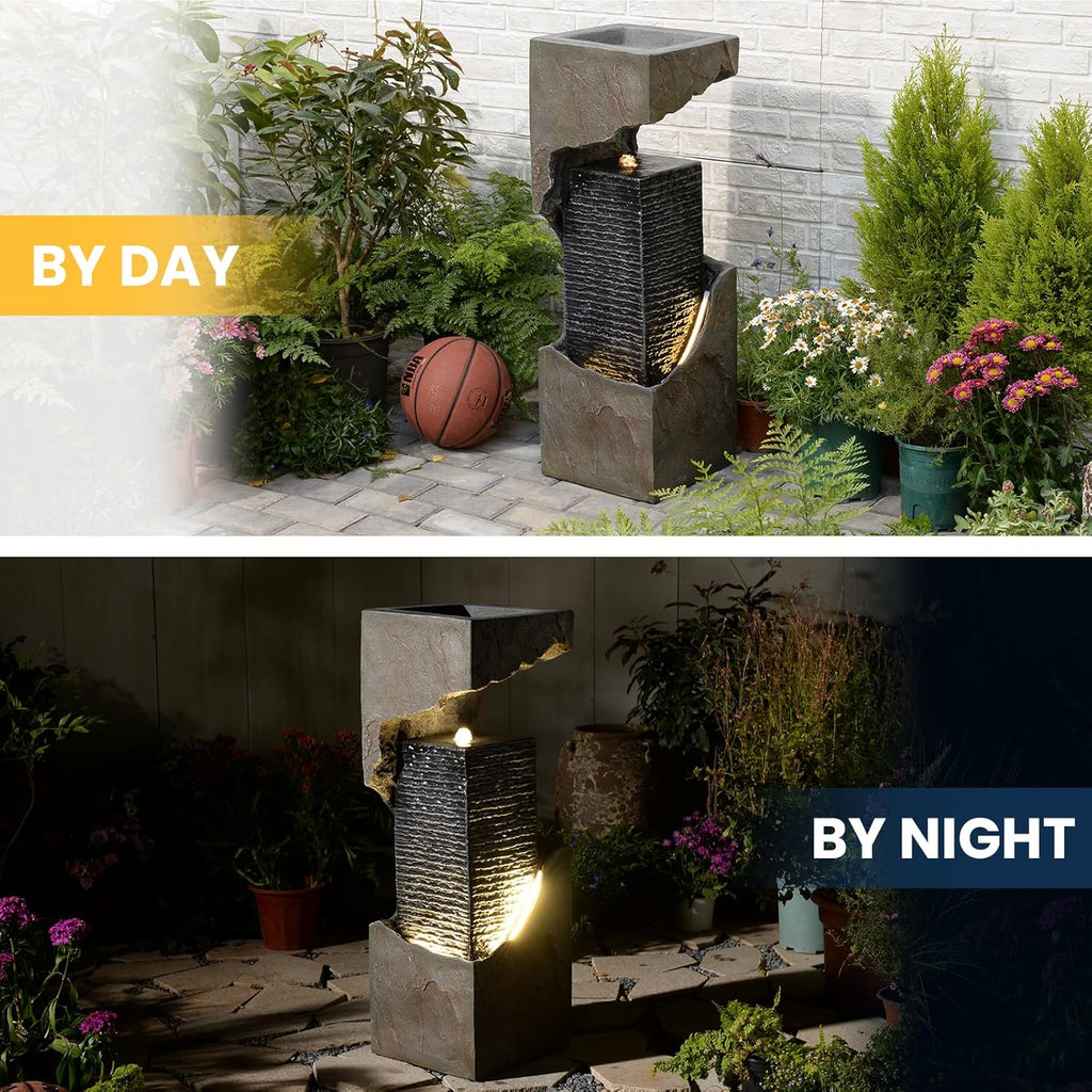 35.4" H Water Fall Fountains Indoor Waterfall Fountain Outdoor with LED Lights Floor-Standing for Outside Garden