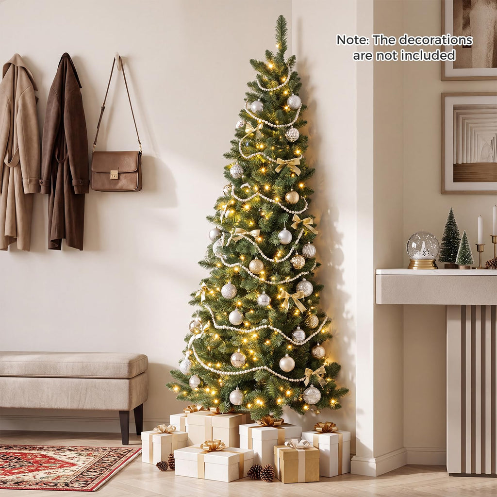 6 FT Artificial Pre-Lit Half Christmas Tree for Wall and Corner