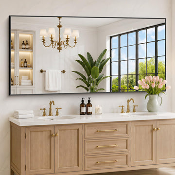 Black Bathroom Mirror for Wall, 72x36 Inch Rectangle Mirrors with Metal Frame, Modern Vanity Wall Mirror Decor Hangs