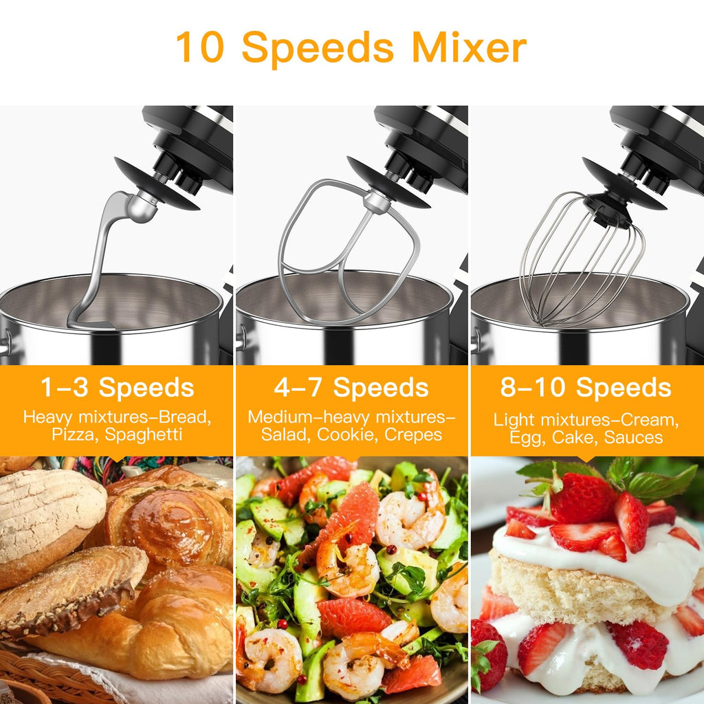 7.5QT Stand Mixer, 660W Kitchen Mixer with 10 Speeds, Black