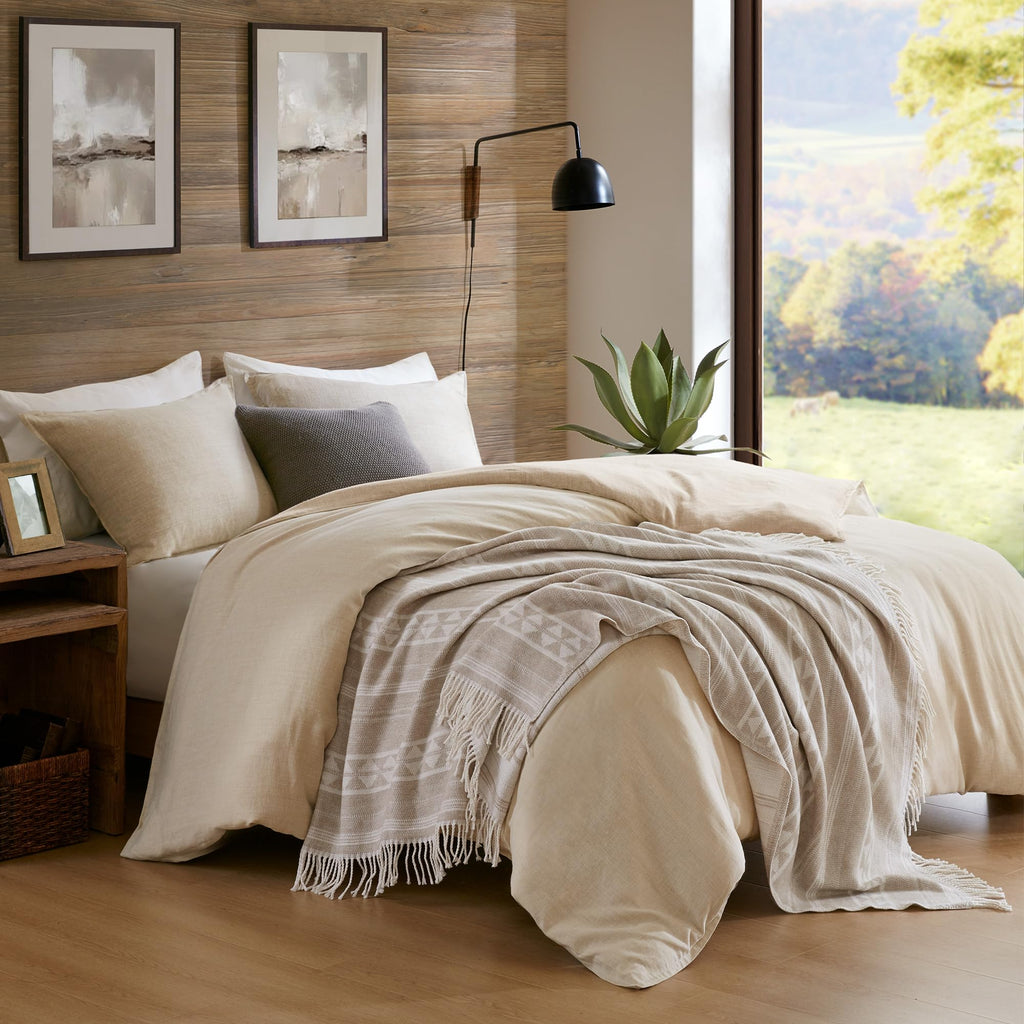 Cotton Jacquard Brushed Throw Blanket 50x60 Stripe Ivory