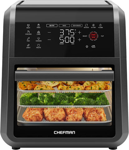 12-Quart 5-in-1 Air Fryer Oven with Digital Timer, Touchscreen, and 12 Presets - Family Size Counter