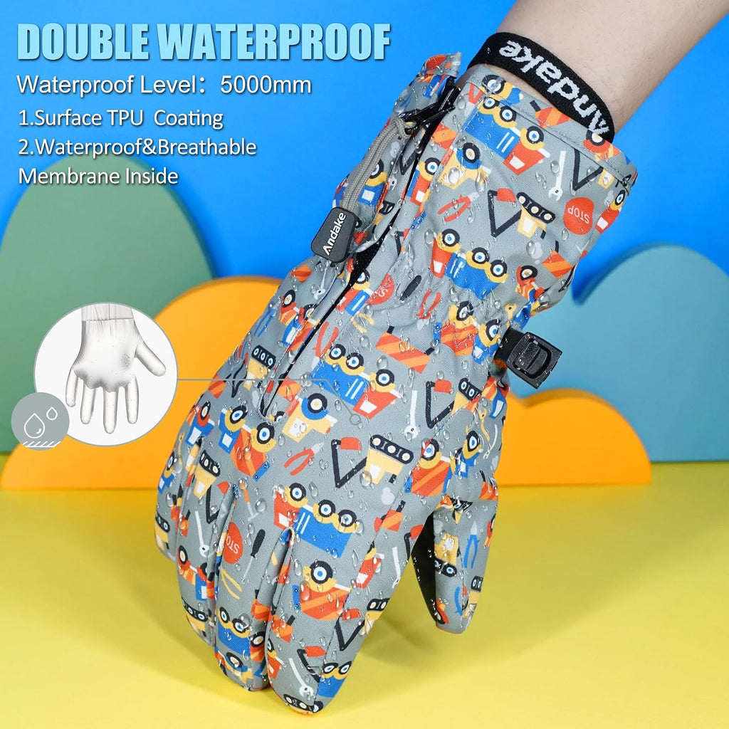 Waterproof &Breathable Kids Snow Gloves, Toddler Winter Warm Ski Gloves for Boys Girls