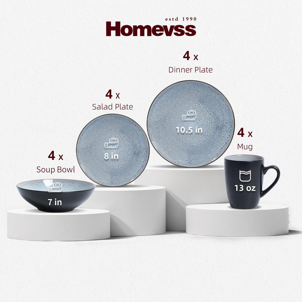 Stoneware Dinner Set Reactive Glaze (16pc Set, Grey)