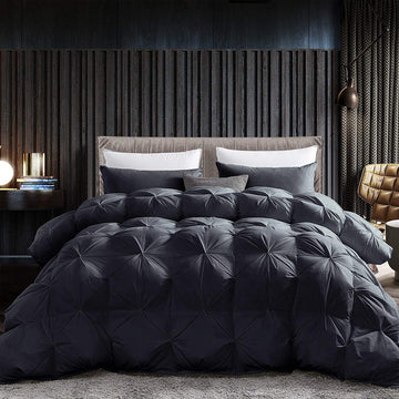Luxurious Goose Down Feather Fiber Comforter Twin Size All-Season Duvet Insert, Premium Baffle Box, 100% Egyptian