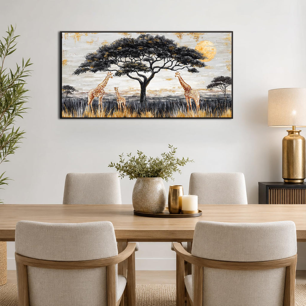 African Giraffe Wall Art Savanna Tree Landscape Painting Decor