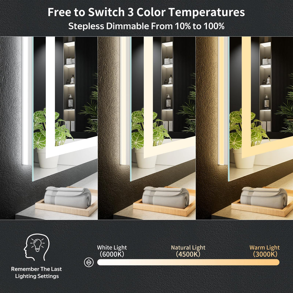 48"x32" LED Bathroom Mirror with Lights, Backlit+Frontlit, Anti-Fog