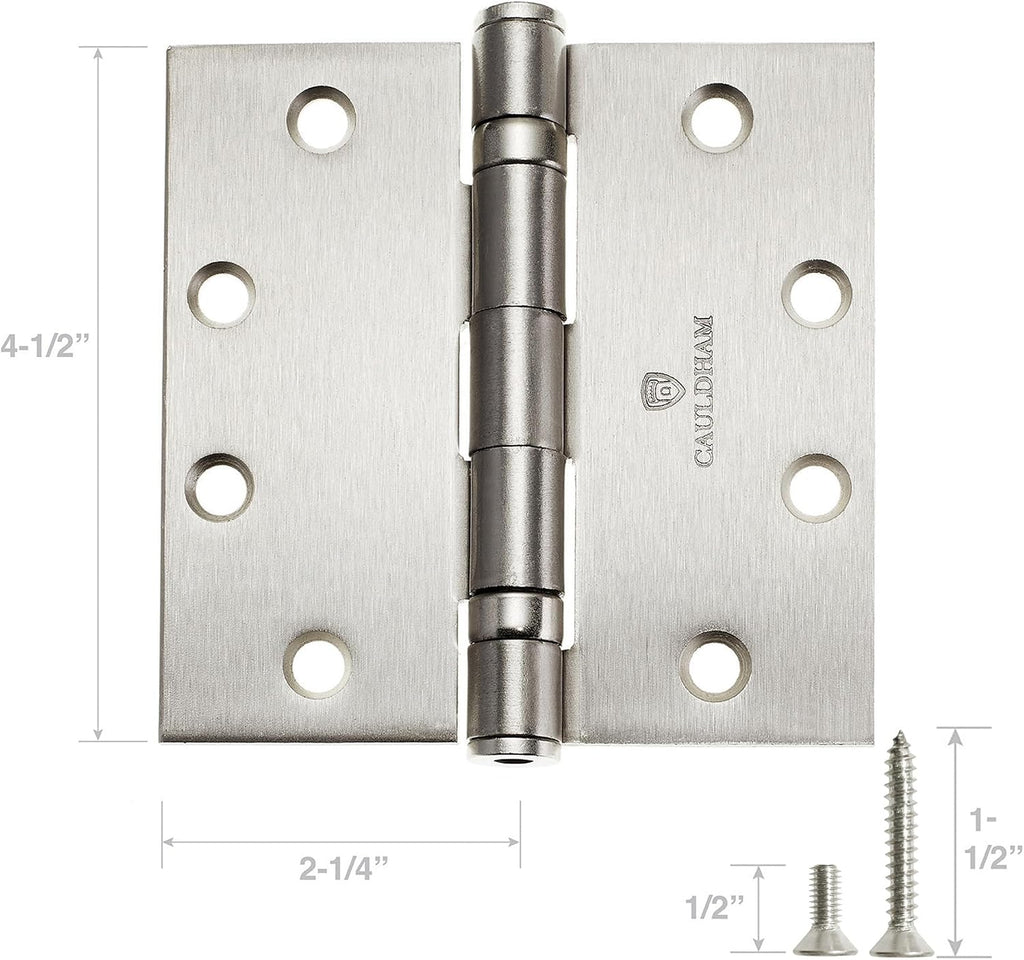 (3 Pack) Commercial-Grade 4-1/2" Full Mortise Ball-Bearing Door Hinges - Satin Nickel