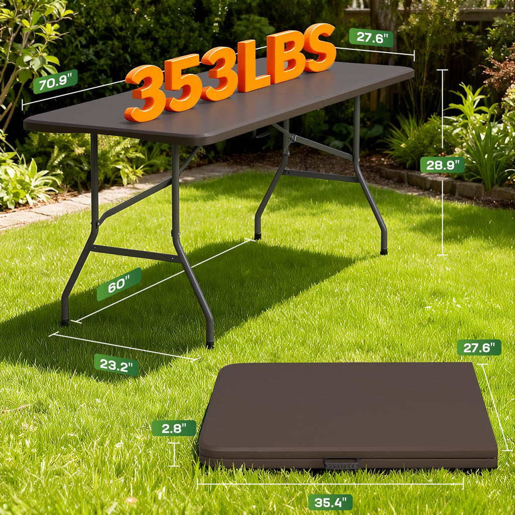 Folding Table 6 FT Heavy Duty Plastic Foldable Table with Carrying Handle for Camping Picnic BBQ Party Banquet