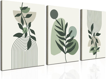 Large Framed Boho Canvas Wall Art Set of 3, Mid Century Modern room Decor, Minimalist Geometric Abstract Boho