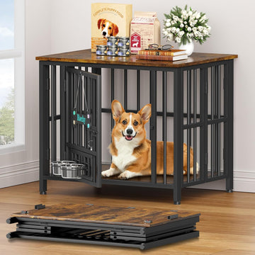 Dog Crate Furniture Foldable, No Assembly, Rustic Brown