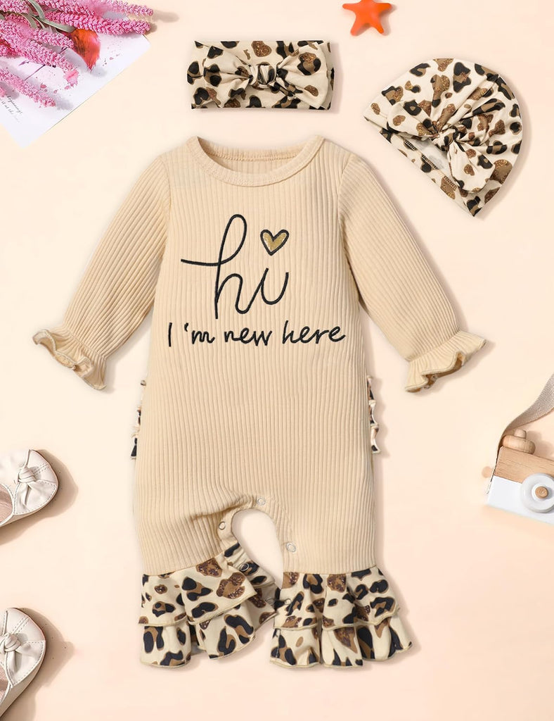Girl Clothes Onesie for Baby Girl Ruffle Romper Boho Infant Bell Bottom Jumpsuit with Headband Hat