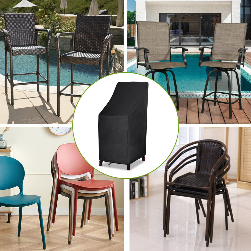 High Back Outdoor Chair Covers Waterproof, 600D Heavy Duty Lawn Outside Barstool Chair Covers, Fits for 4-6 Stackable