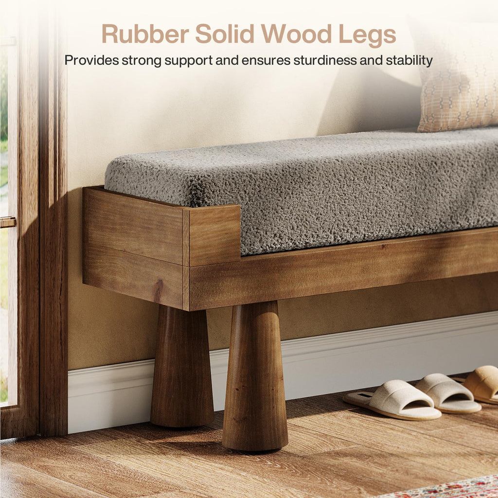 Upholstered Entryway Bench, Shoe Bench with Solid Wood Legs
