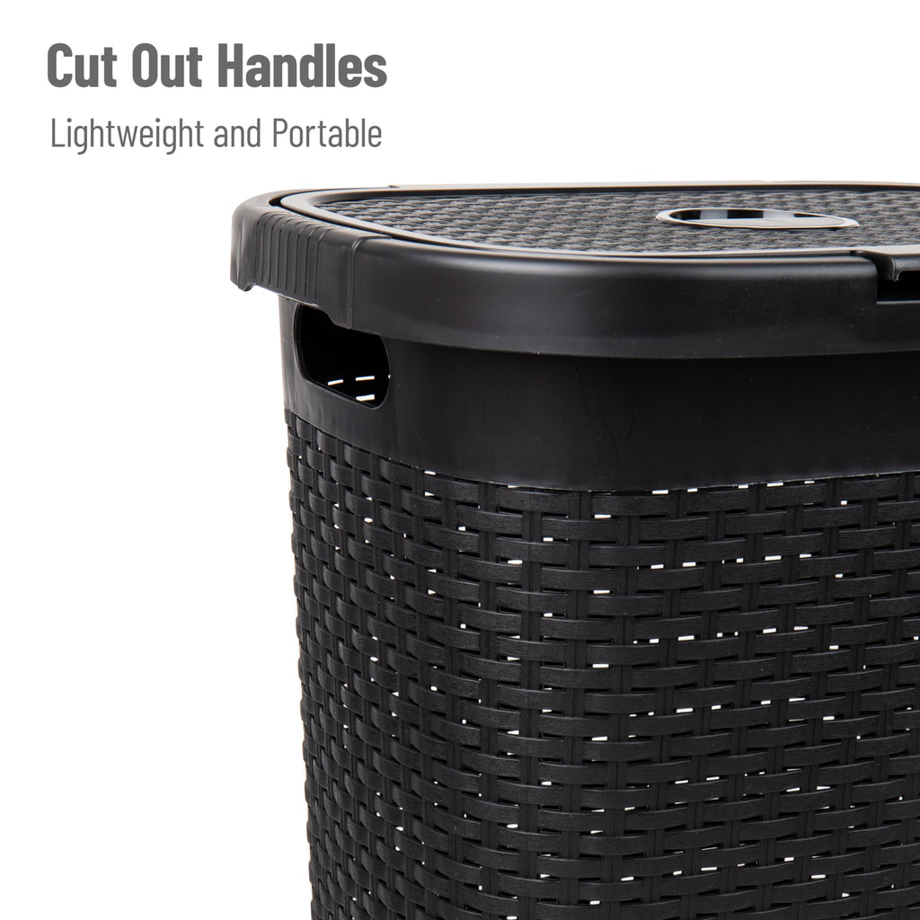 Slim Laundry Hamper with Lid, 50L Clothes Basket, Premium Wicker Design, Plastic, Black