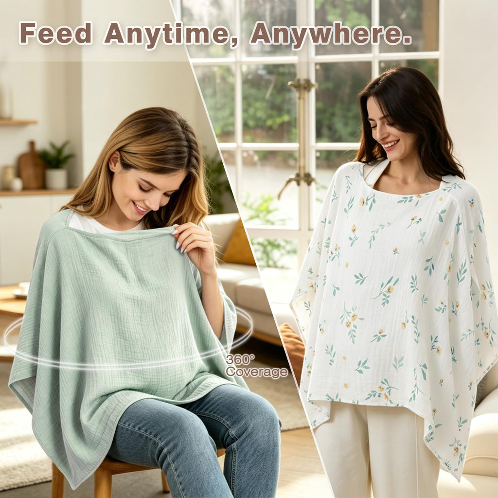 Cotton Muslin Nursing Cover, 2 Pack, 360° Full Privacy Poncho