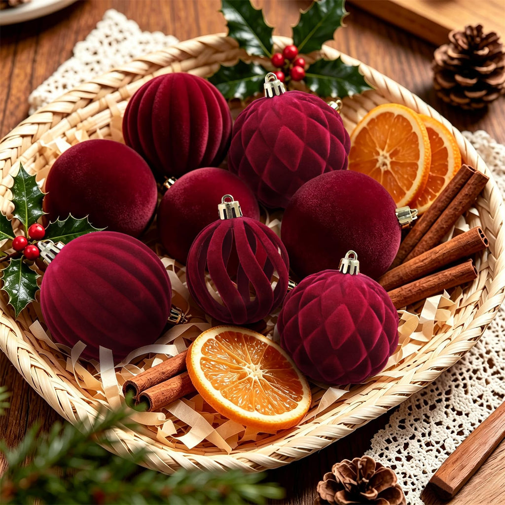 40Pcs Velvet Shatterproof Ornaments Set, Burgundy