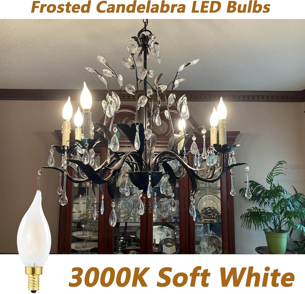 E12 Frosted Candelabra Candle LED Bulb 60W Dimmable 3000k Soft White bulb