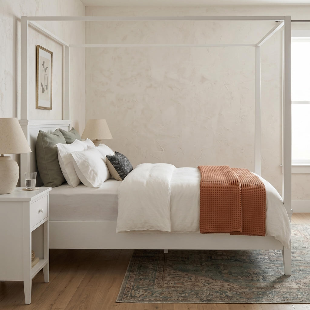 Rustic Farmhouse 4-Poster Canopy Platform Bed with Headboard