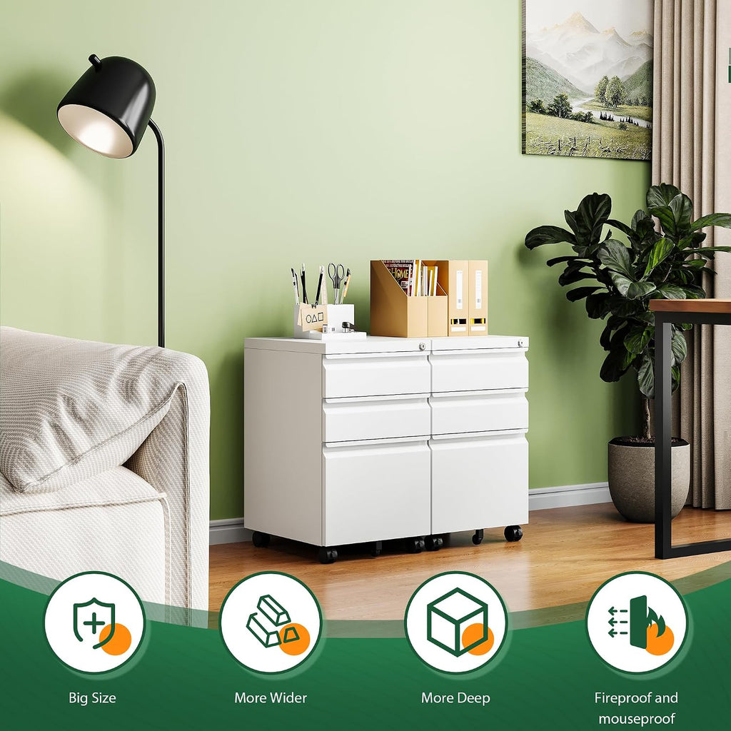 3 Drawer Mobile File Cabinet with Lock, Under Desk Metal Filing Cabinets Organizer Letters/Legal/A4(Fully