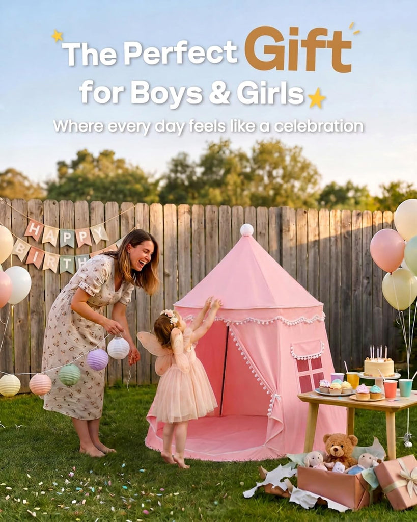 Play Tent with Carry Bag, Portable Pink Castle Tent for Kids