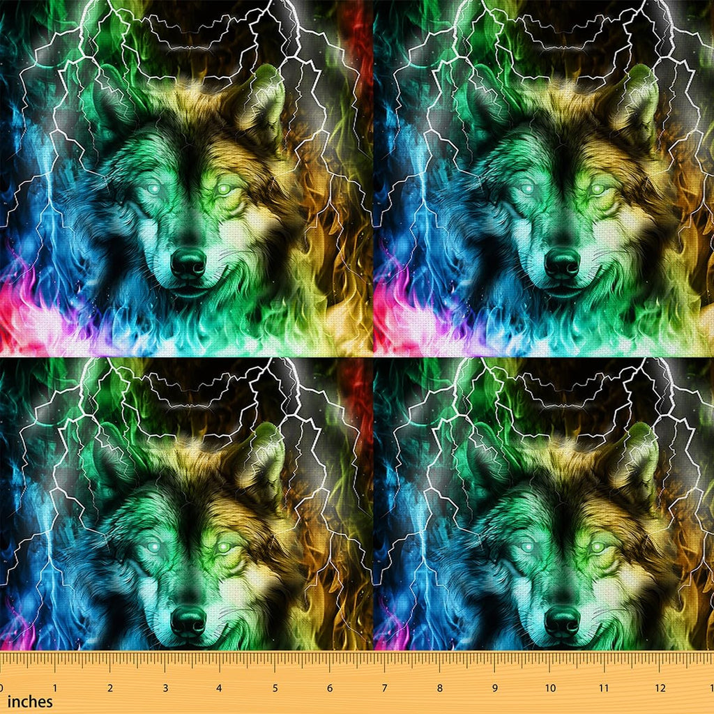 Wolf Fabric By The Yard, Wolves Howling Upholstery Fabric, Cool Animal Wolves, Cool Lightning Wolf Reupholstery for