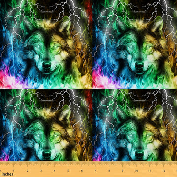 Wolf Fabric By The Yard, Wolves Howling Upholstery Fabric, Cool Animal Wolves, Cool Lightning Wolf Reupholstery for