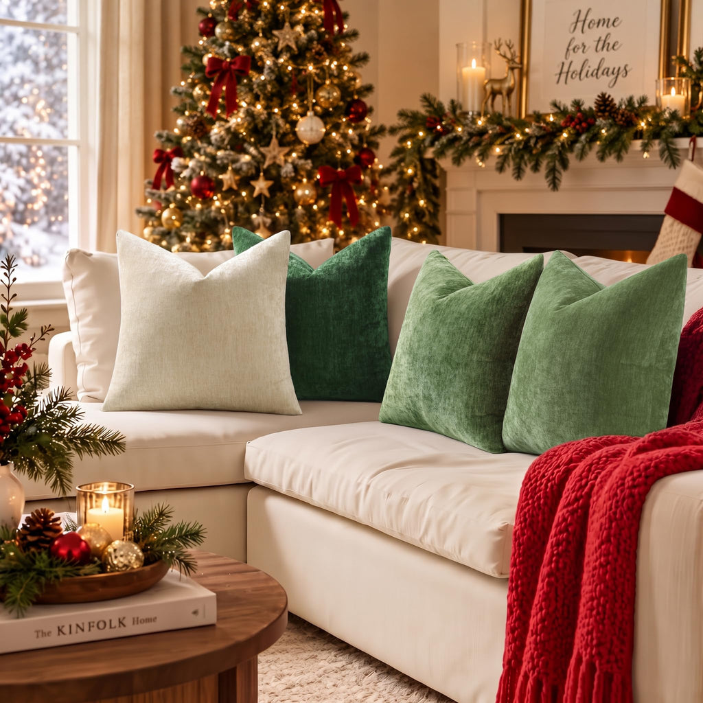 Christmas Olive Green Throw Pillow Covers 22X22 Set of 2