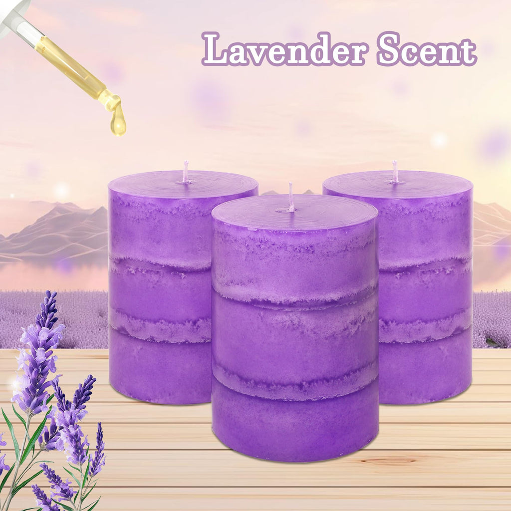 Dark Purple Pillar Candles Lavender Scented Decorative Aesthetic Long Clean Burning Fragrance Candle for Wedding