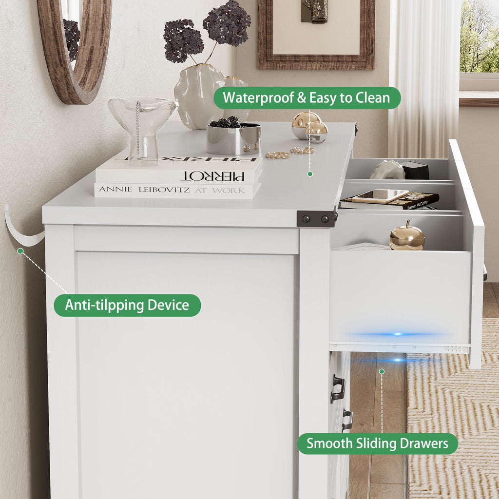 Dresser with 7 Drawers, 48" Wide Modern Chest of Drawers with Deep Drawers & Mental Handle, Wood Dresser TV Stand