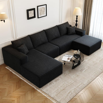 135.4" Cloud Modular Sectional Couch with 1 Ottoman, Modern Minimalist Upholstered Couches, Comfort U Shaped Sofa