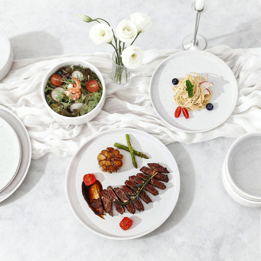 Modern Art Series Speckled Stoneware Dinnerware Set, Porcelain White