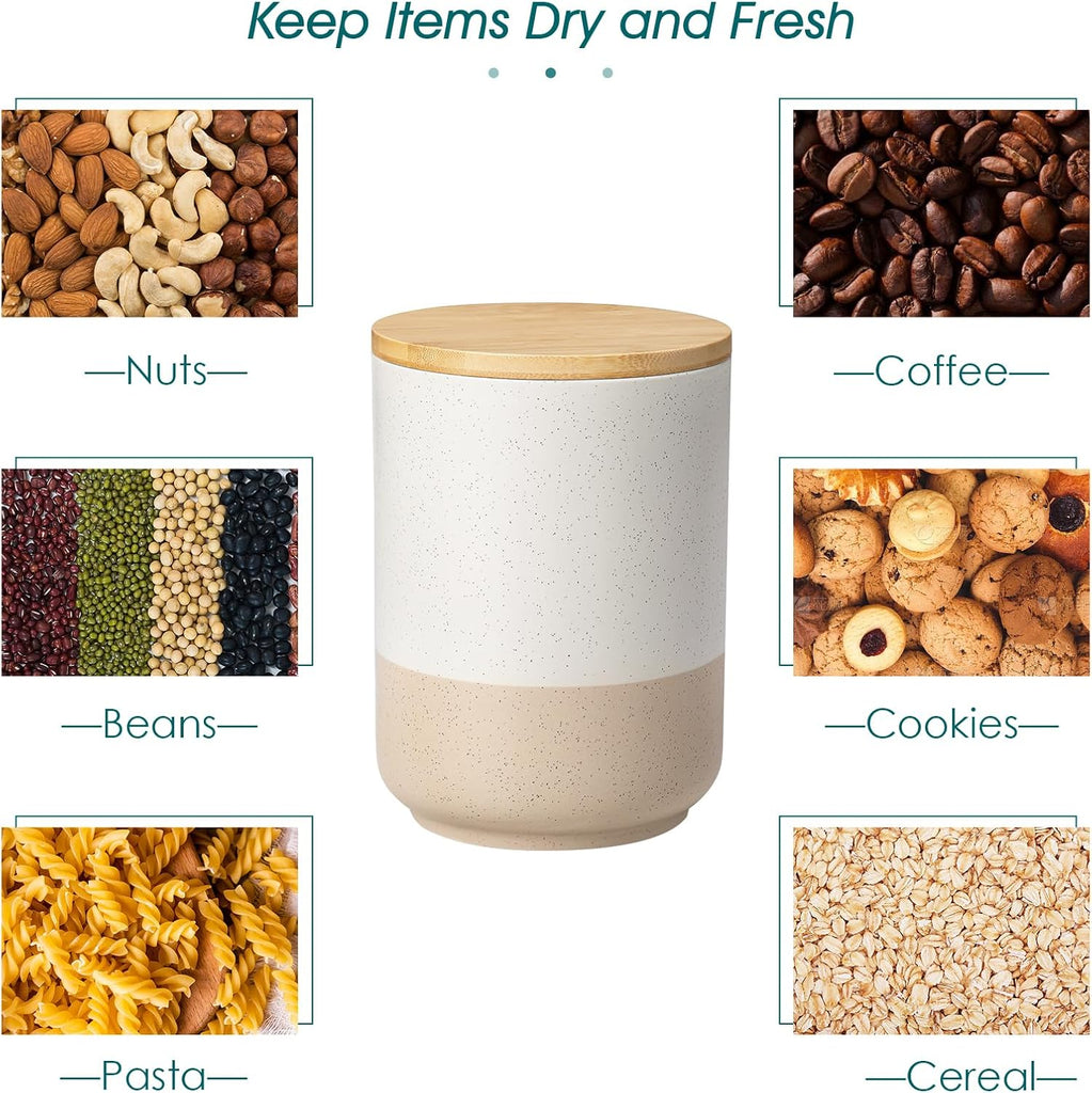 Sabine Kitchen Canister, Ceramic Food Storage Containers with Airtight Wood Lids, Countertop & Pantry - Set of 3