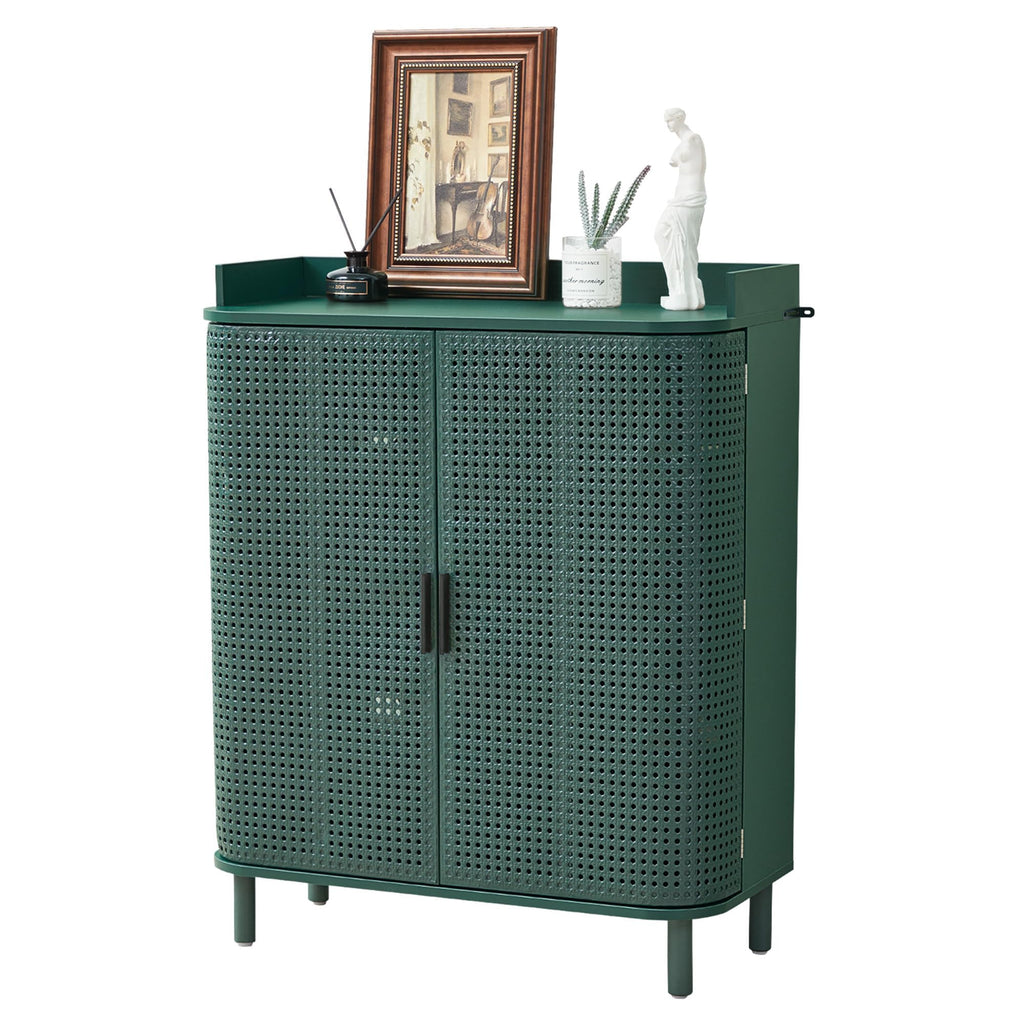 Shoe Cabinet, 5 Tier Boho Wooden Shoe Storage Organizer Cabinet with Adjustable Shelves, Shoes Rack with Iron Rattan