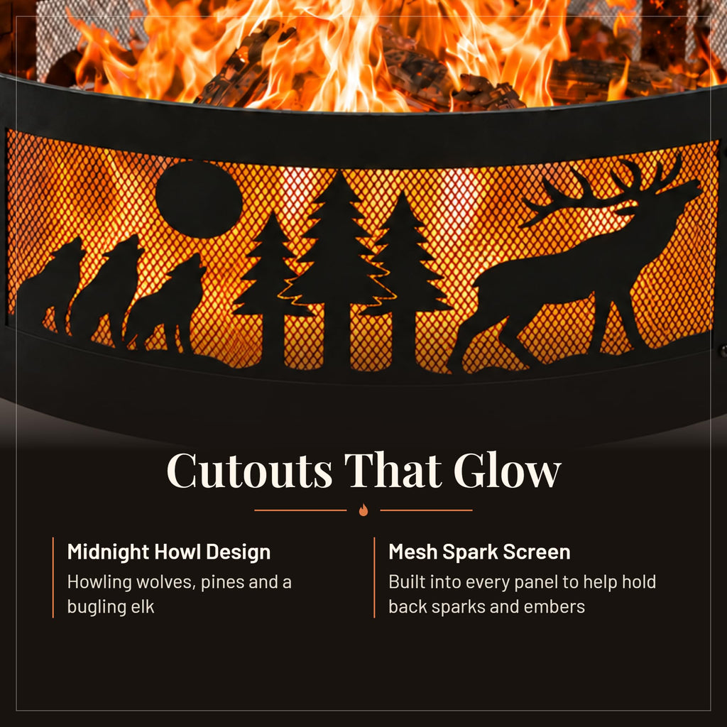 Fire Horse 36 Inch Fire Pit Ring - Heavy Duty Wood Burning Fire Ring Insert - Outdoor Steel Campfire Bonfire Pit