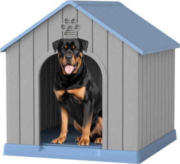 Large Dog House for Outdoor & Indoor, Waterproof Puppy Shelter with Air Vents & Elevated Floor, Easy Assemble Sturdy
